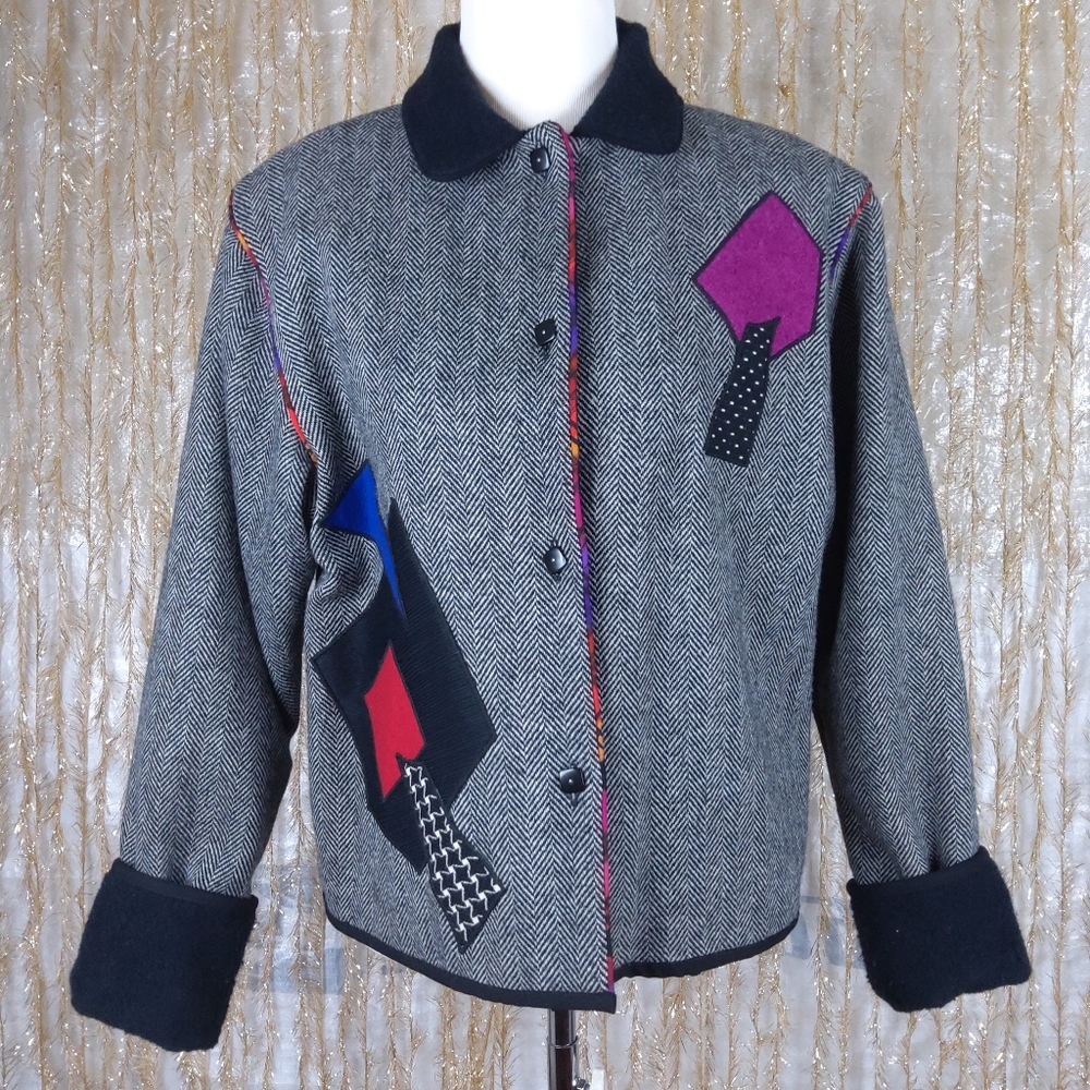 Vtg 80's Marina Designs Felted Wool Geometric Crop